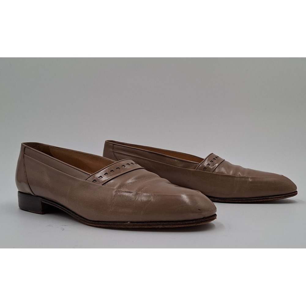 Sandro Moscoloni Mens Leather Loafers Size 8 Taupe‎ Tan Handcrafted Italy Shoes